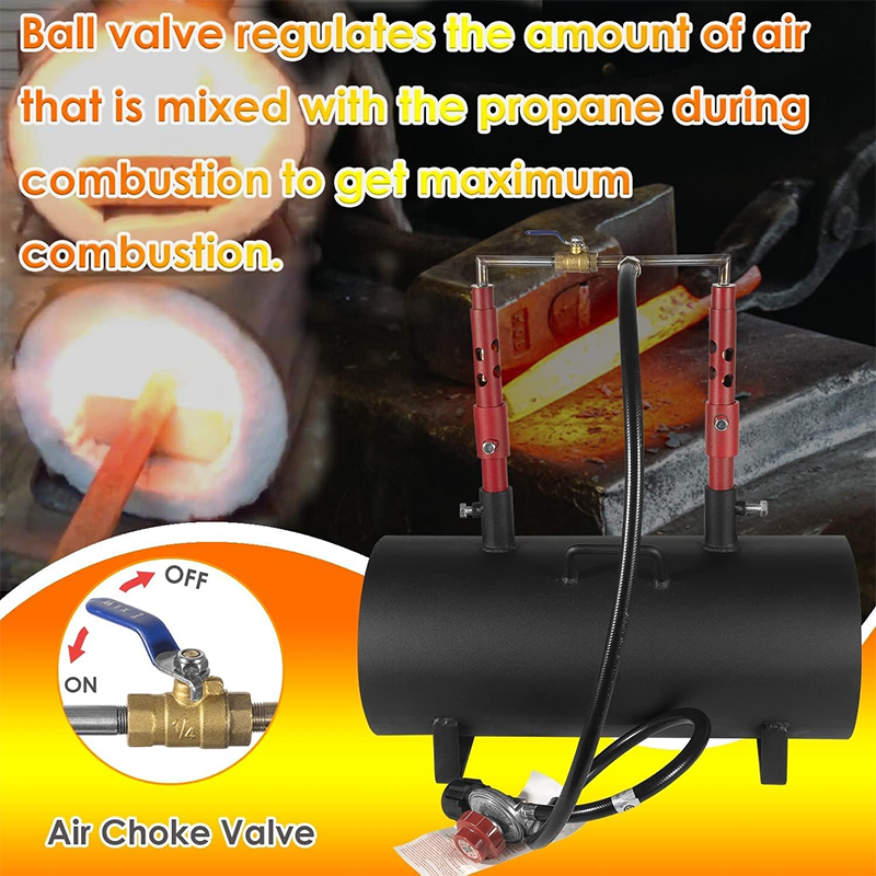 Propane Gas Forge, Dual Burner Forge Large Capacity Forge, Oval Propane Burner Forge with 16.85" V-Bit Pliers and Leather Welding Gloves for Farrier, Knife and Tool Making