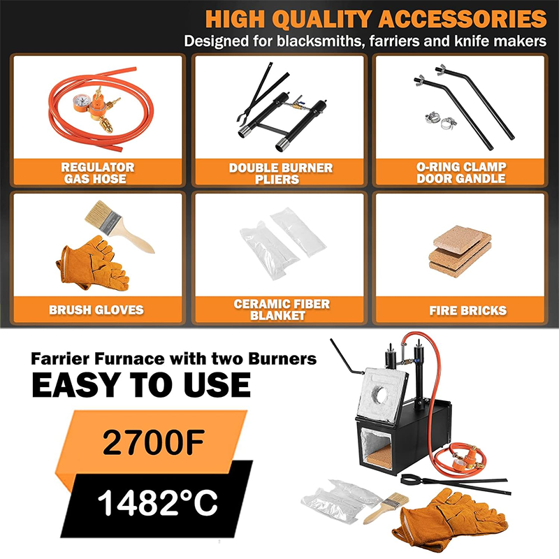 2700F/1482°C Propane Knife Forge Furnace with Dual Burners Portable Propane Forge Furnace, Large Capacity Horseshoe Forge Furnace, Square Propane Burner Forge Furnace for Knife and Tool Making