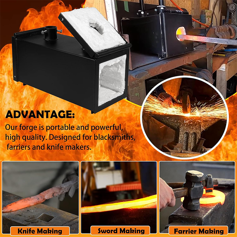 2700F/1482°C Propane Knife Forge Furnace with Dual Burners Portable Propane Forge Furnace, Large Capacity Horseshoe Forge Furnace, Square Propane Burner Forge Furnace for Knife and Tool Making