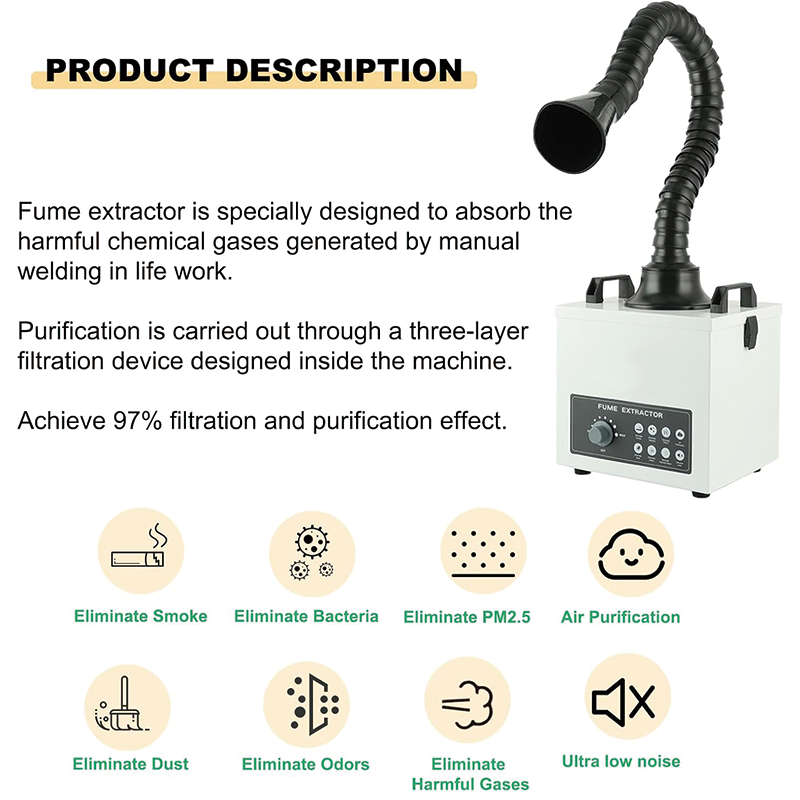 100W Solder Fume Extractor Absorber,Smoke Ventilation Filter,for Soldering Diy Welding Laser Engraver Nail Salon Hair