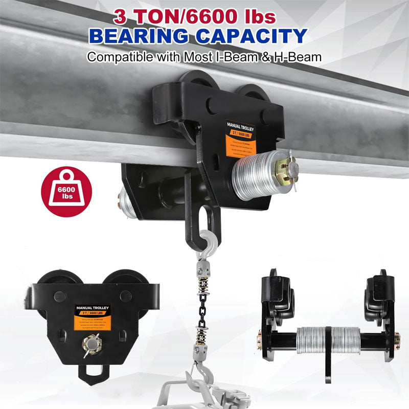 Anti-Collision Hand-Pull Trolley Hand-Push Trolley Monorail 3 Tons Lifting Crane