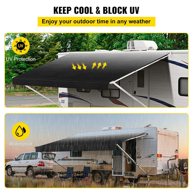 Rv Side Retractable Awning 15ft Rain Awning Replaceable Awning Cloth Sunshade Rainproof Anti-Uv Rv Awning