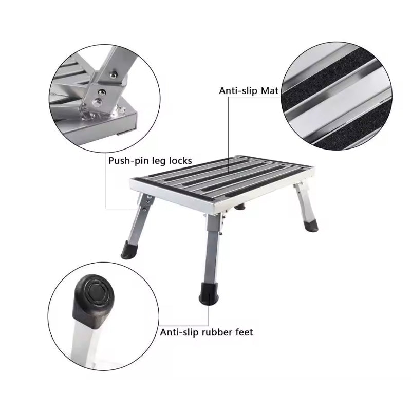 Step Stool Folding Aluminum Rv Step Platform With Anti-Slip Surface Sturdy Lightweight, Supports Up To 330lbs