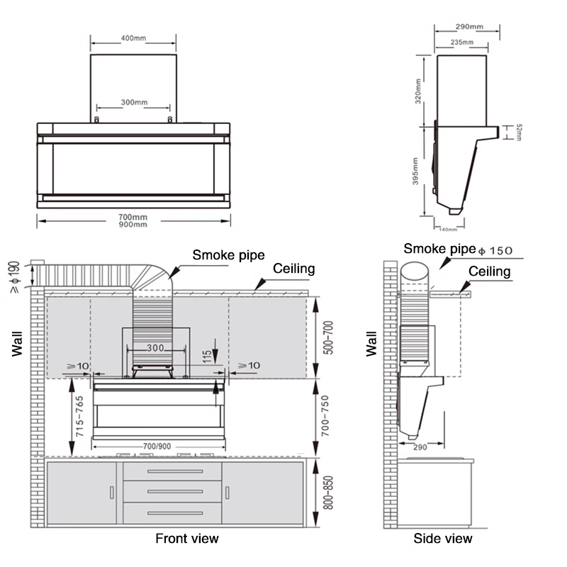 Large Long Light 90cm Range Hood Home Kitchen Large Suction New Oil Suction Machine Free Of Disassembly And Washing Top Side Double Suction Range Hood
