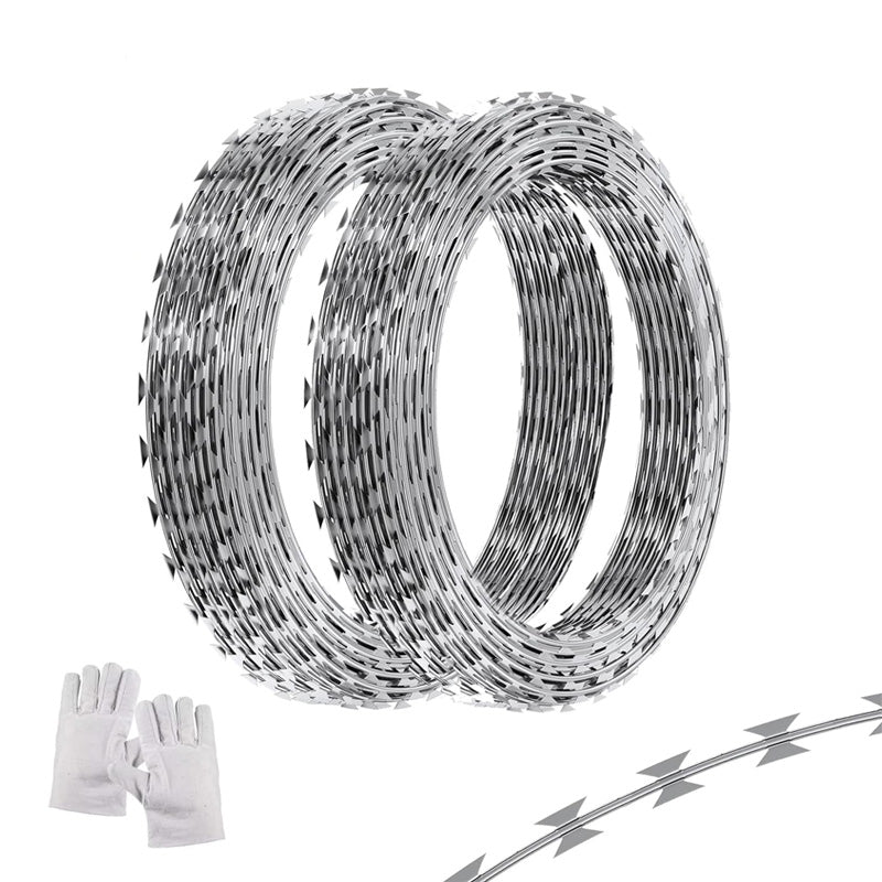 98ft Razor Wire, Galvanized Steel Wire Razor Wire Barbed Wire Concertina Wire Fence, 2 Rolls Razor Wire Fence