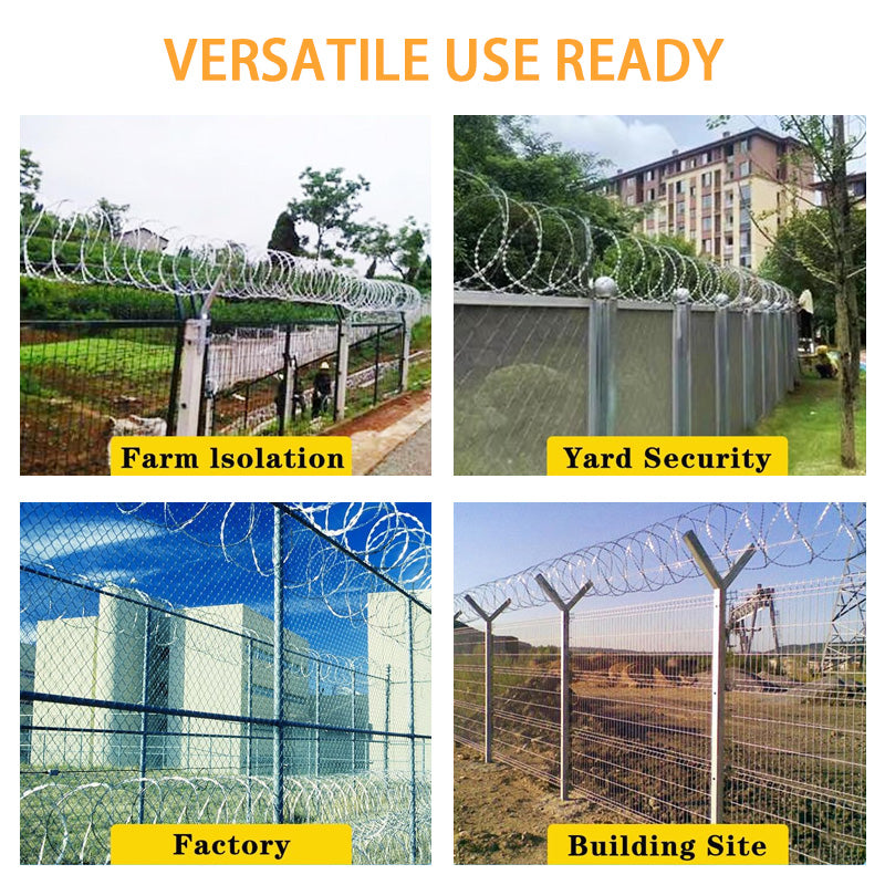 98ft Razor Wire, Galvanized Steel Wire Razor Wire Barbed Wire Concertina Wire Fence, 2 Rolls Razor Wire Fence