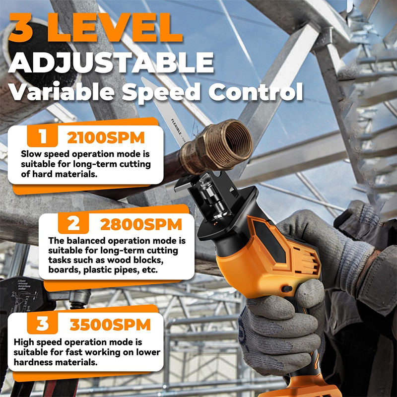 20V Battery Cordless Reciprocating Saw, 3-Speed Variable 0-3500 Brushless Reciprocating Saw, 4-Blade Portable Reciprocating Saw Kit for Wood/Metal/PVC Cutting