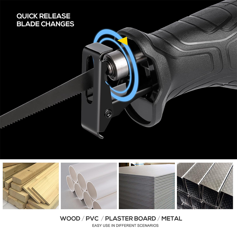 Reciprocating Saw, 6Amp 2800RPM Variable Speed Reciprocating Saw, Stroke Length 4/5" (20mm), 3-Piece Blade, Suitable for Wood, Soft Metal, PVC Pipe Cutting