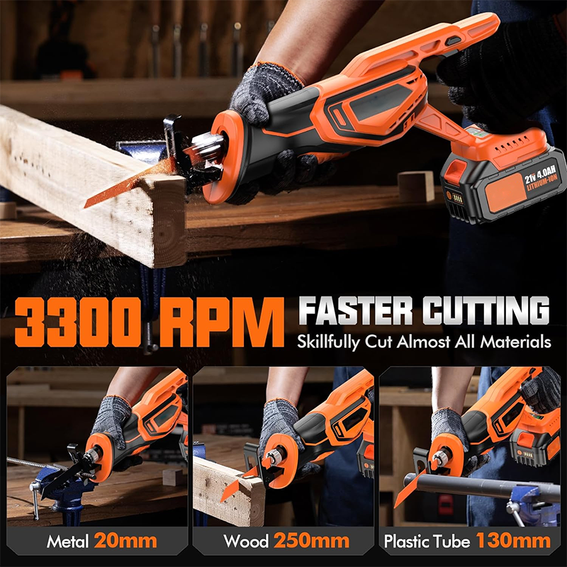 Reciprocating Saw Cordless, Brushless Cordless Reciprocating Saw with 21V 8000mAh Battery, 3000SPM 28mm Reciprocating Stroke, 8 Saw Tool-Free Replaceable Blades Reciprocating Saw for Wood and Metal Cutting