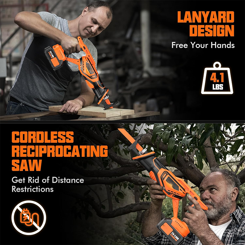 Reciprocating Saw Cordless, Brushless Cordless Reciprocating Saw with 21V 8000mAh Battery, 3000SPM 28mm Reciprocating Stroke, 8 Saw Tool-Free Replaceable Blades Reciprocating Saw for Wood and Metal Cutting