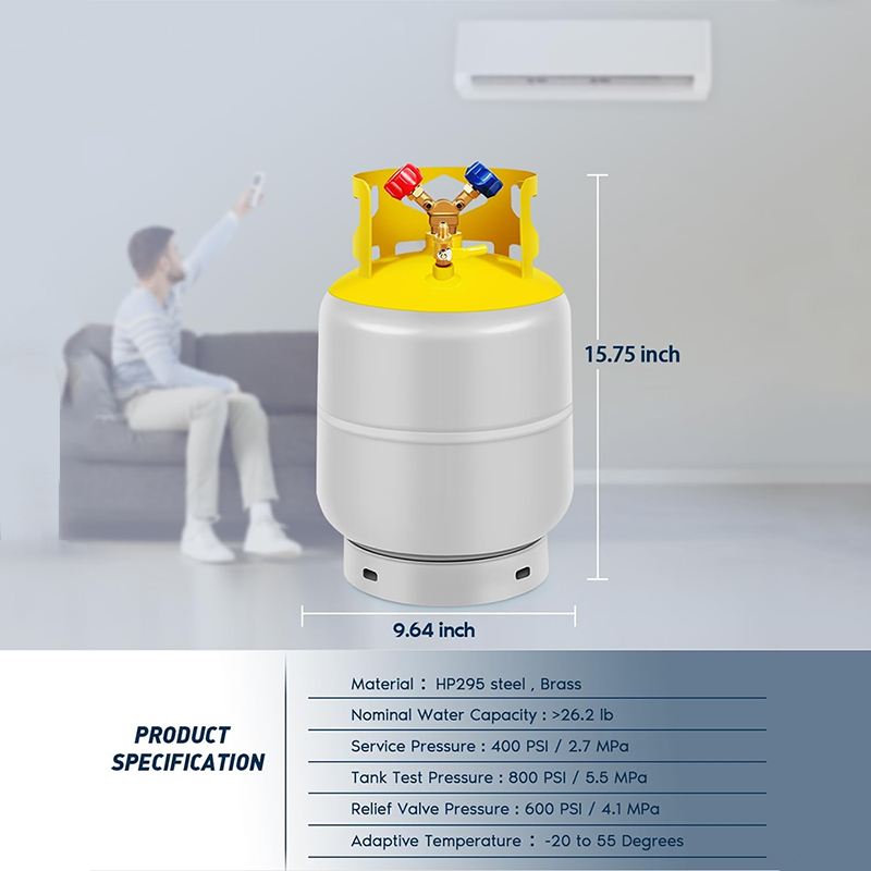 Recovery Cylinder Recovery Tank 30 lb Reusable Recovery Cylinder 1/4 SAE Y-Valve Recovery Tank No Float Switch Gray Yellow