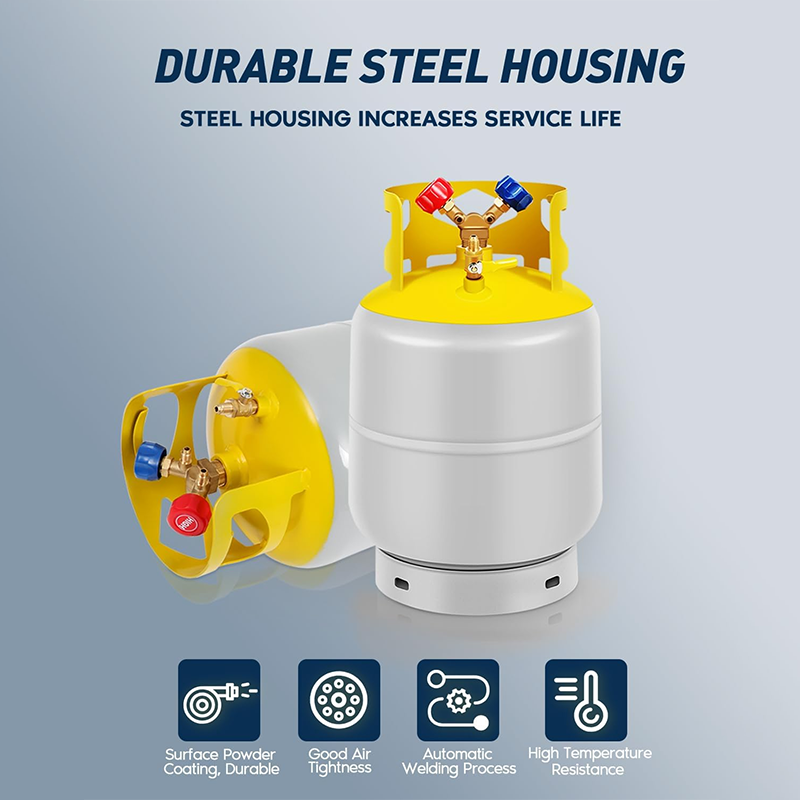 Recovery Cylinder Recovery Tank 30 lb Reusable Recovery Cylinder 1/4 SAE Y-Valve Recovery Tank No Float Switch Gray Yellow