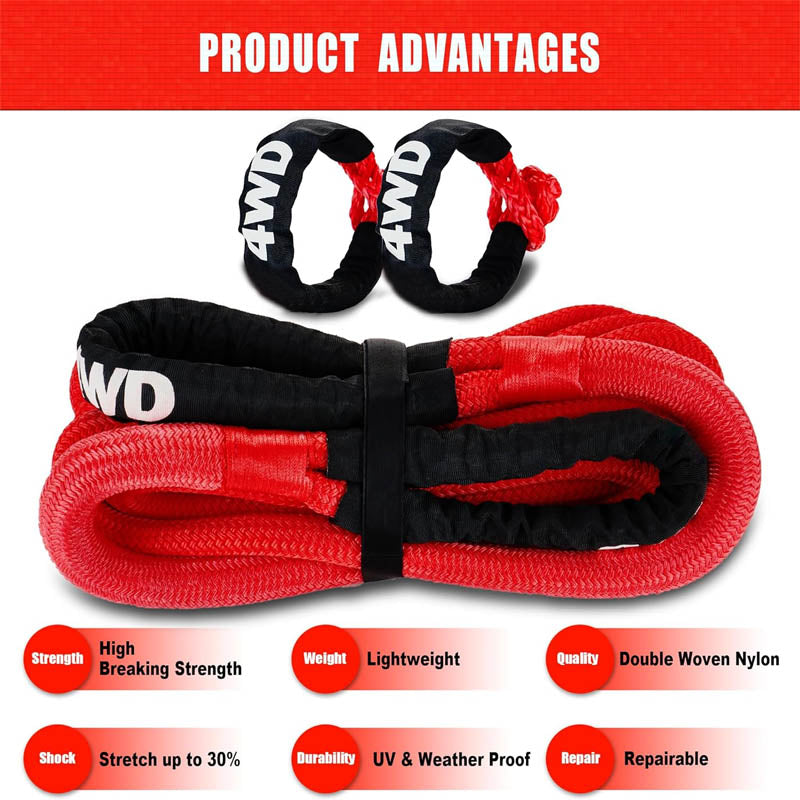 Recovery Straps 1" x 30' Kinetic Recovery Tow Rope 48,000 lbs Snatch Strap with 2pcs Soft Shackles for Offroad Vehicle, Jeep, Tractor Elastic Ropes Kit