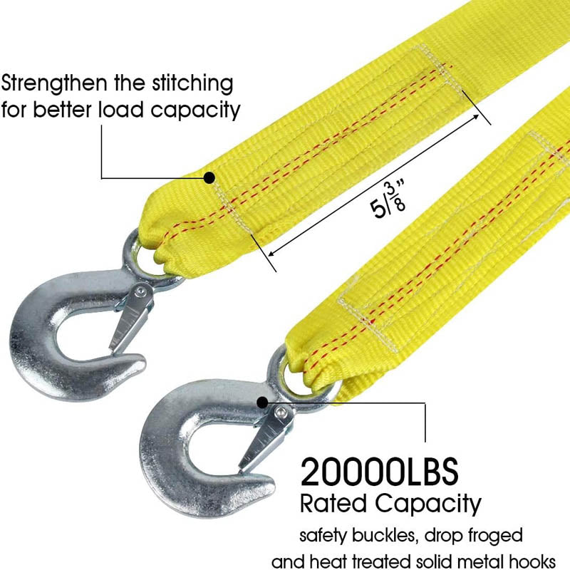Recovery Straps ATV Car Tow Strap with Hooks 2"x20' 20,000 lbs, with Safety Hooks for Car Truck Jeep ATV SUV
