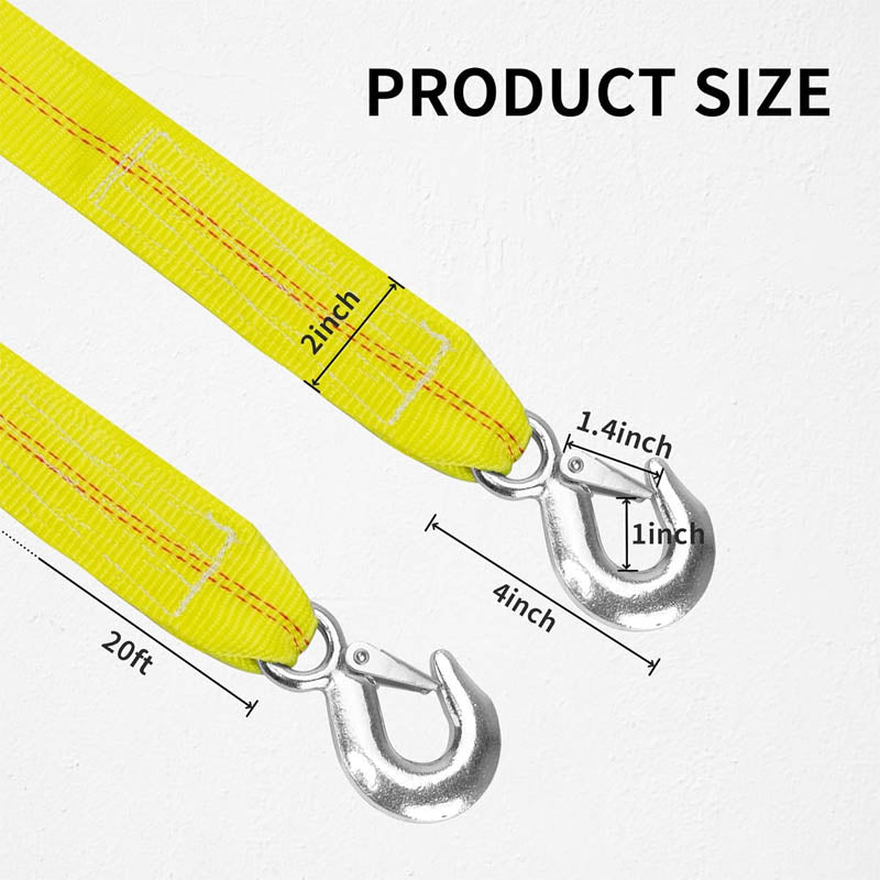 Recovery Straps ATV Car Tow Strap with Hooks 2"x20' 20,000 lbs, with Safety Hooks for Car Truck Jeep ATV SUV