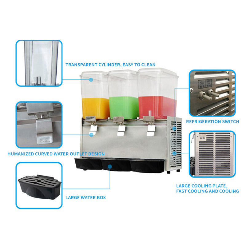 20.4 Qt 18L Three-Cylinder Spray Juice Machine Commercial Hot And Cold Milk Tea Machine Self-Service Juice Machine Suitable For Cold Drinks Restaurants Hotel Parties