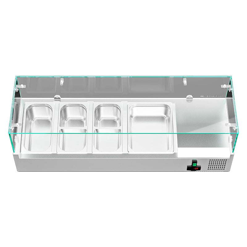 47inch 36Qt Salad Bar Condiment Prep Station Prep Table with 4 * 1/6 pans,1 * 1/3 pan,1 * 1/2 pan Tempered Glass Shield Digital Temp Display