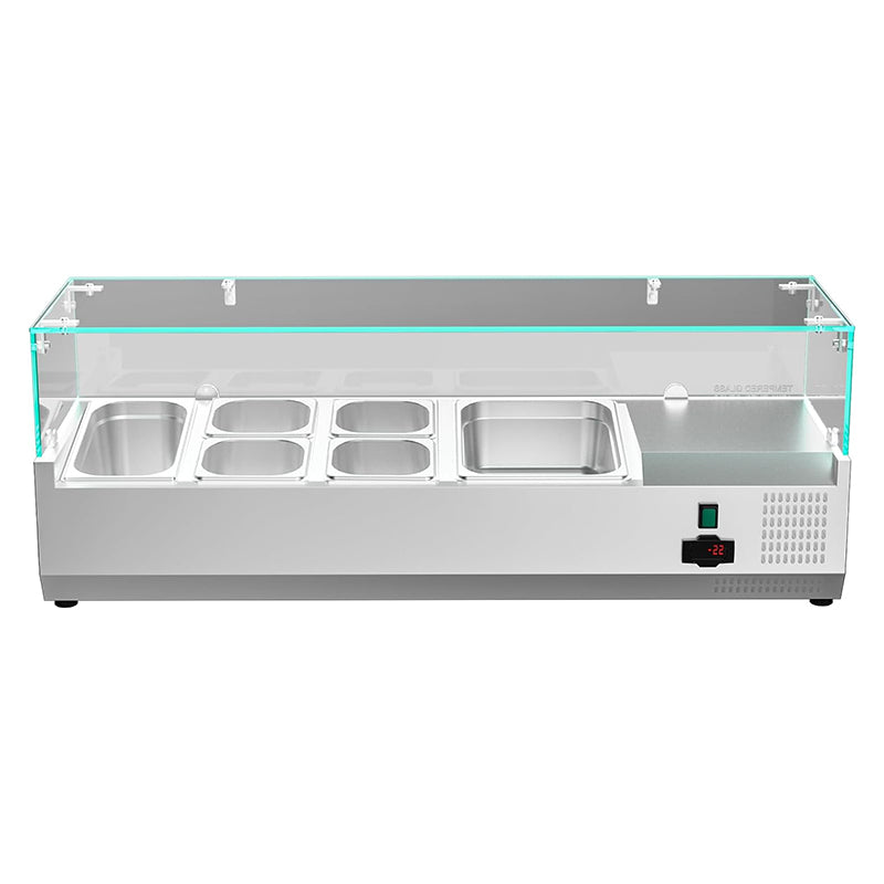 47inch 36Qt Salad Bar Condiment Prep Station Prep Table with 4 * 1/6 pans,1 * 1/3 pan,1 * 1/2 pan Tempered Glass Shield Digital Temp Display