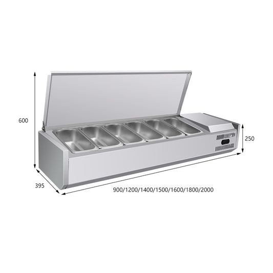 Refrigerated Condiment Prep Station Commercial Desktop Refrigerated Pizza Dessert Salad Spreading Table Glass Cover Fresh Display Cabinet