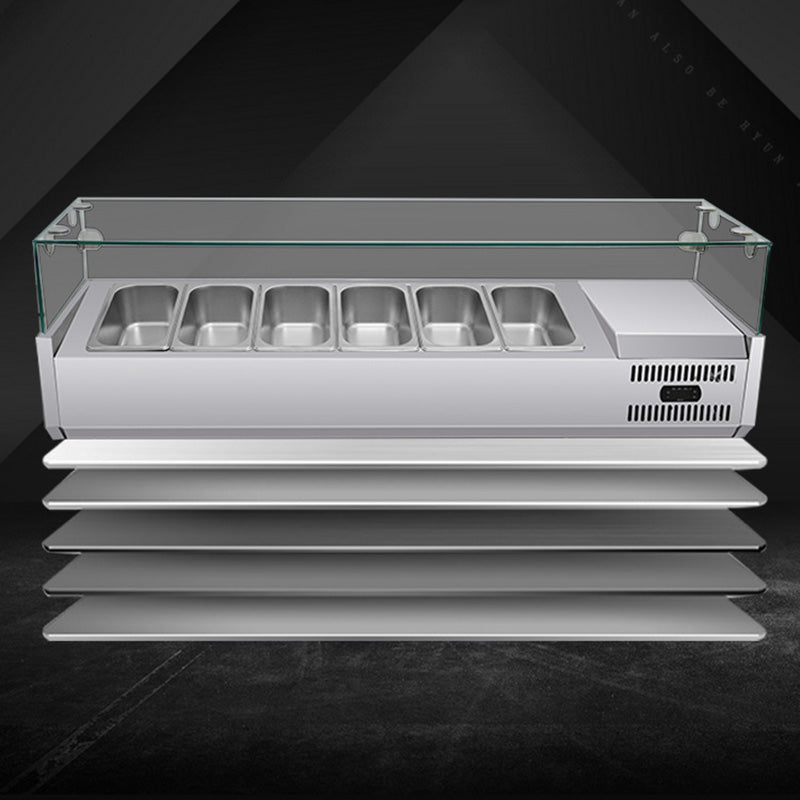 Refrigerated Condiment Prep Station Commercial Desktop Refrigerated Pizza Dessert Salad Spreading Table Glass Cover Fresh Display Cabinet