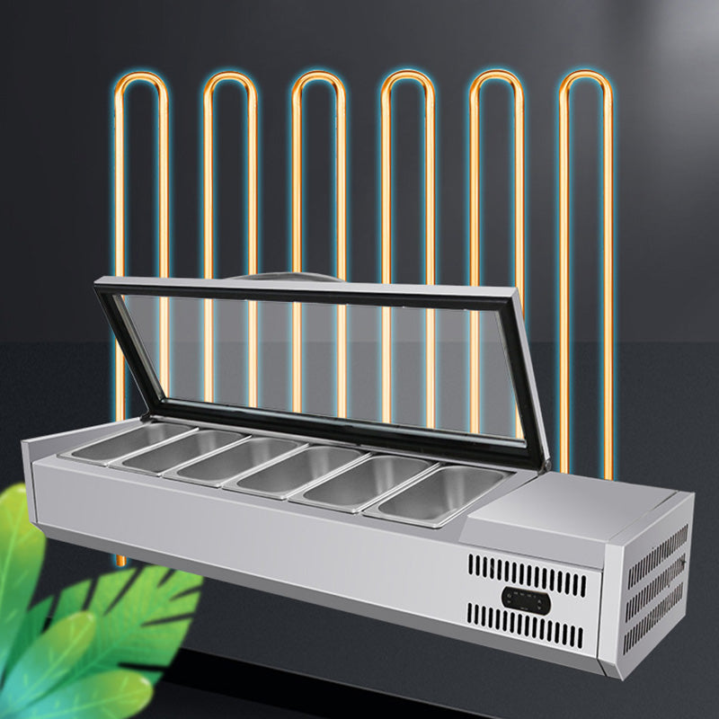 Refrigerated Condiment Prep Station Commercial Desktop Refrigerated Pizza Dessert Salad Spreading Table Glass Cover Fresh Display Cabinet