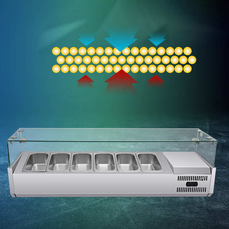 Refrigerated Condiment Prep Station Commercial Desktop Refrigerated Pizza Dessert Salad Spreading Table Glass Cover Fresh Display Cabinet