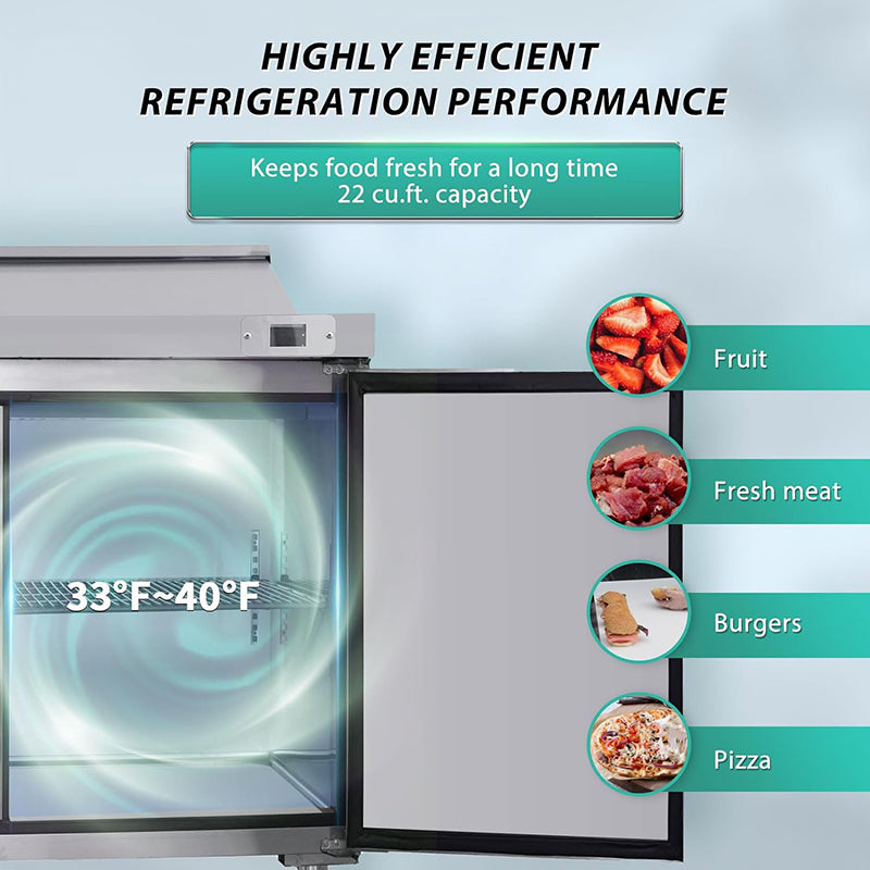 72" 20.0 Cu. Ft Commercial Refrigerator Prep Table Stainless Steel Refrigerated Food Prep Station with 18 Pans 3 Door Worktop Fridge for Restaurant