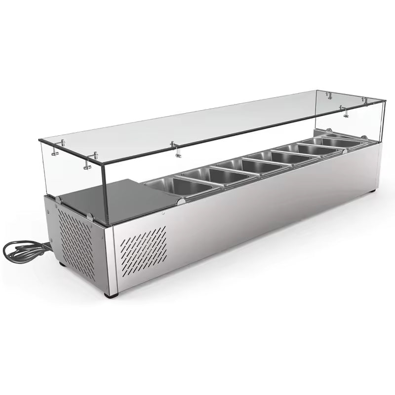 Commercial Refrigerated Salad Bar Condiment Prep Fruit Salad Display Fridge 59 Inch Display Refrigerator Showcase