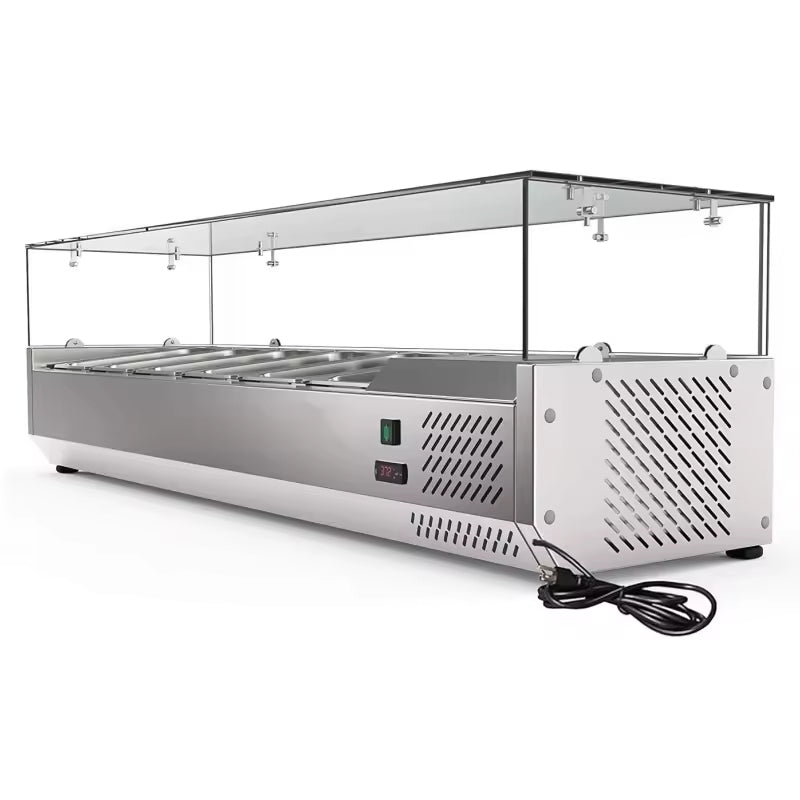 Commercial Refrigerated Salad Bar Condiment Prep Fruit Salad Display Fridge 59 Inch Display Refrigerator Showcase