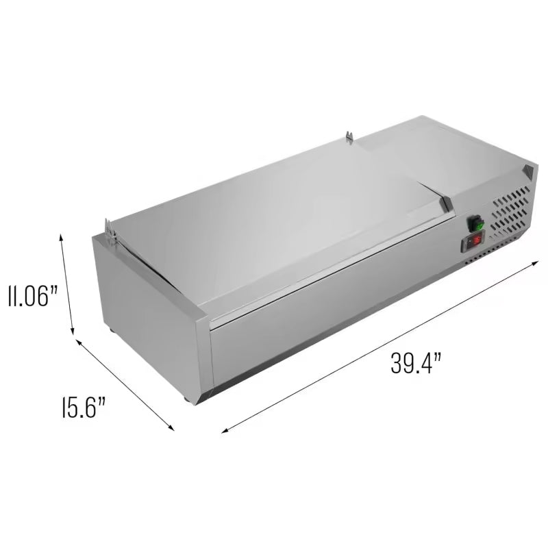 Commercial Full Stainless Steel Table Top Salad Chiller Display Showcase Freezer Pizza Fridge 40 Inch Refrigerator