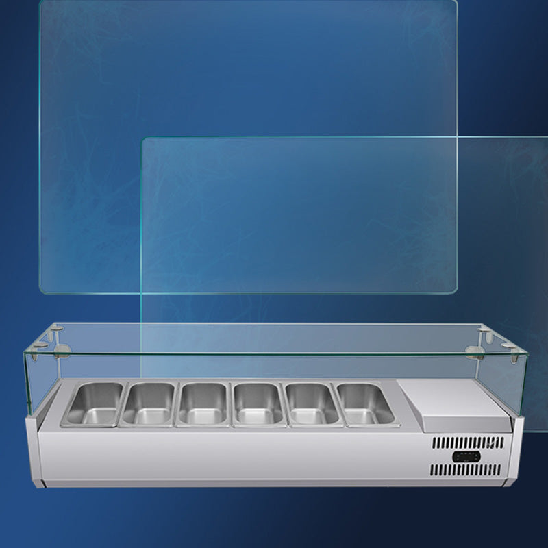 Refrigerated Condiment Prep Station Commercial Desktop Refrigerated Pizza Dessert Salad Spreading Table Glass Cover Fresh Display Cabinet