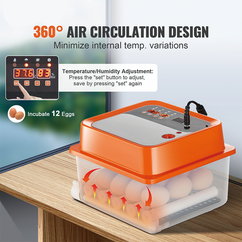 Incubators for Hatching Eggs,Egg Incubator, Automatic Egg Turner with with Temperature and Humidity Control, 12 Eggs Poultry Hatcher with ABS Transparent Shell for Chicken, Duck, Quail