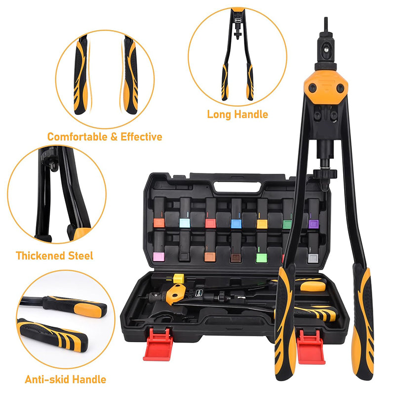 16'' Rivet Nut Tool Kit Rivnut Hand Tool Set with 15PCS Metric & Inch Mandrels M3 to M12, 6-32 to 1/2-13 and 300PCS Rivet Nuts Assortment