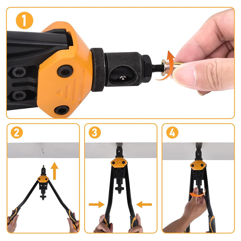 16'' Rivet Nut Tool Kit Rivnut Hand Tool Set with 15PCS Metric & Inch Mandrels M3 to M12, 6-32 to 1/2-13 and 300PCS Rivet Nuts Assortment