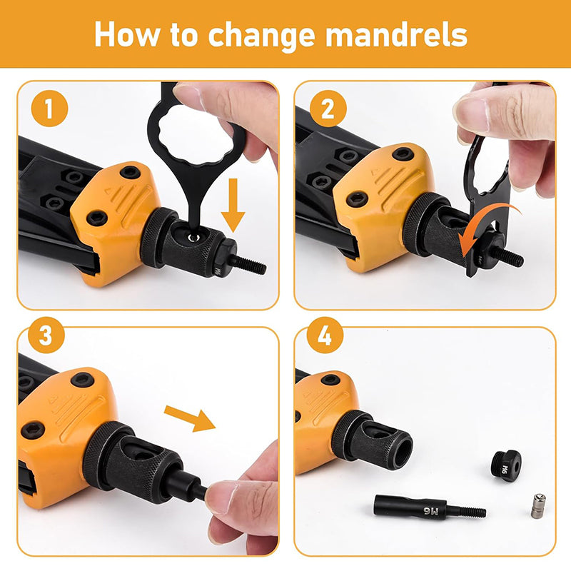 16'' Rivet Nut Tool Kit Rivnut Hand Tool Set with 15PCS Metric & Inch Mandrels M3 to M12, 6-32 to 1/2-13 and 300PCS Rivet Nuts Assortment