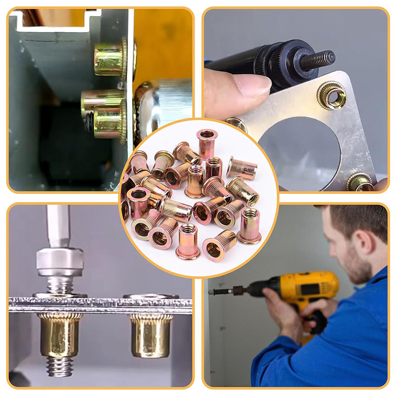 16'' Rivet Nut Tool Kit Rivnut Hand Tool Set with 15PCS Metric & Inch Mandrels M3 to M12, 6-32 to 1/2-13 and 300PCS Rivet Nuts Assortment