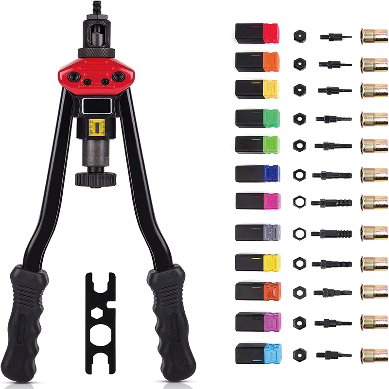 16" Rivet Nut Tool, Rivnut Tool Kit with 11 mandrels+110PCS Rivets Nuts, M3 M4 M5,m6,m8,m10 M12, 10-24, 1/4-20, 5/16-18,3/8-16