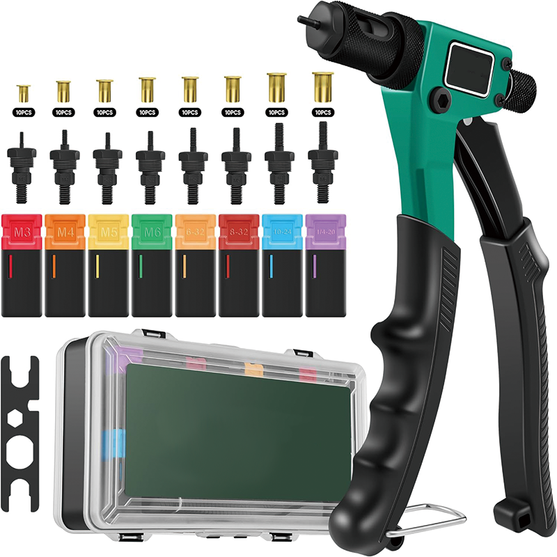 8" Rivet Nut Tool, 80Pcs Rivet nut Assortment Kit with 4 Metric & 4Inch Mandrels M3, M4 M5, M6, 6-32, 8-32, 10-24, 1/4-20