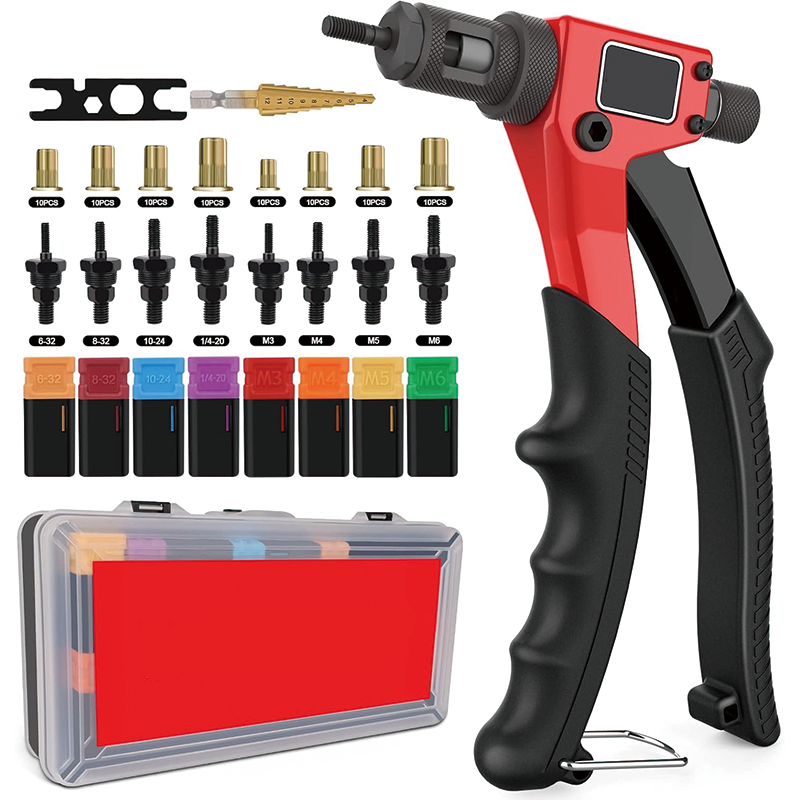 8 Inch Rivet Nut Kit, Rivnut Tool Setter with a Step Drill Bit & 80 Nutserts, 8 Mandrels in Carrying Case