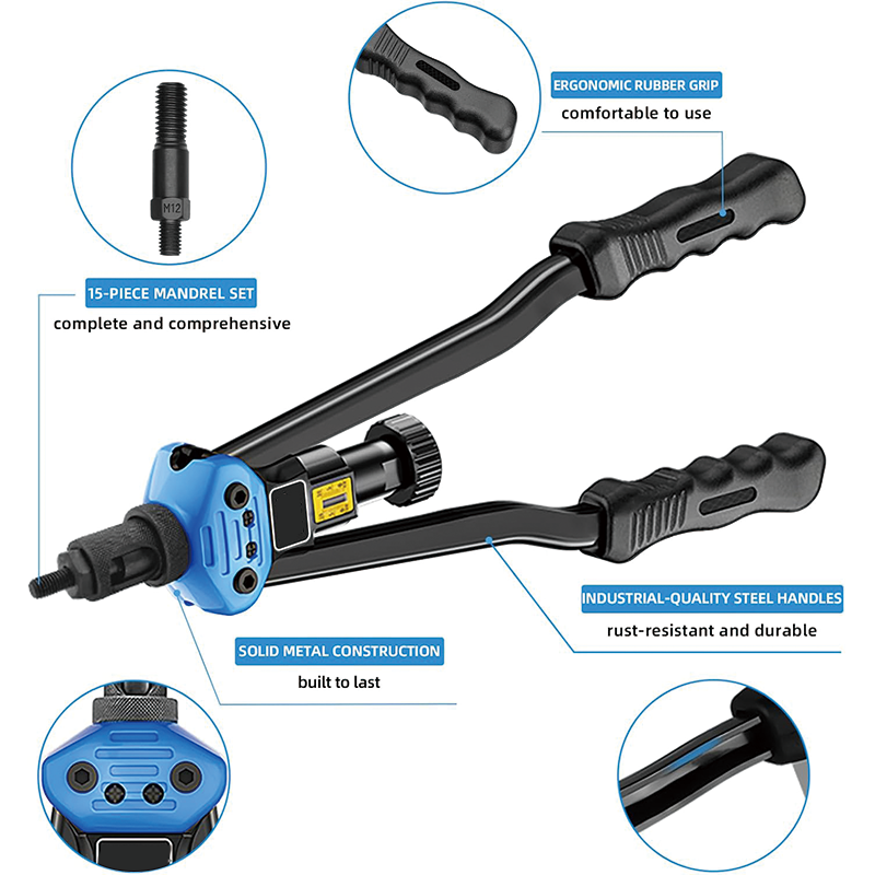 16" Rivet Nut Tool, 125-PCS Rivet Nut Assortment Kit with 15 Metric and SAE Mandrels for Sheet Metal & Automotive Work