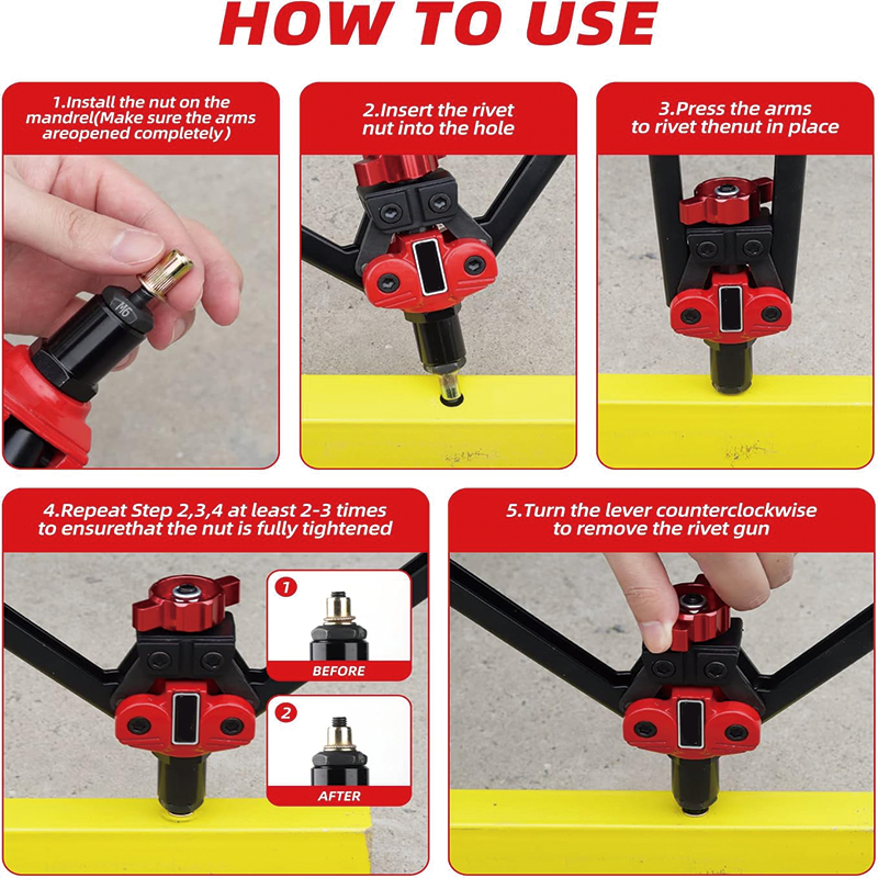 13" Rivet Nut Tool, Rivnut Tool Kit with a Step Drill Bit & 15 Rivet Nuts Assortment Kit 9 Metric Mandrels