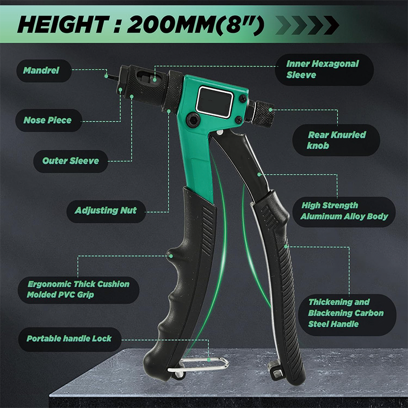 8" Rivet Nut Tool, 80Pcs Rivet nut Assortment Kit with 4 Metric & 4Inch Mandrels M3, M4 M5, M6, 6-32, 8-32, 10-24, 1/4-20