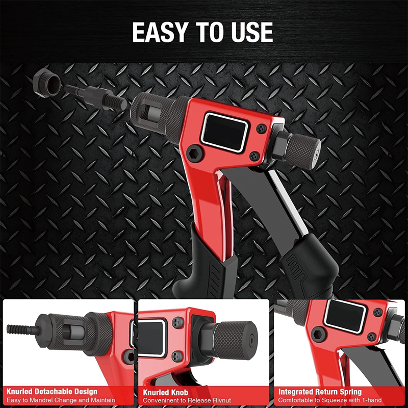 8 Inch Rivet Nut Kit, Rivnut Tool Setter with a Step Drill Bit & 80 Nutserts, 8 Mandrels in Carrying Case