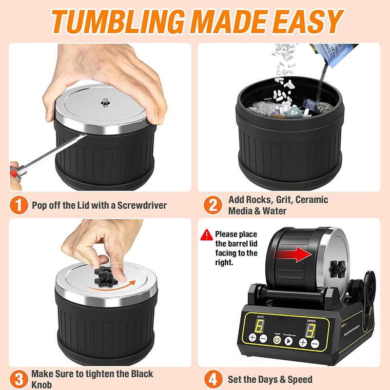 Rock Tumbler - Professional Large Capacity 2.5 lbs, Adjustable Timer and Speed, Comes with Full Accessories and Memory Function, Great for Adults and Kids