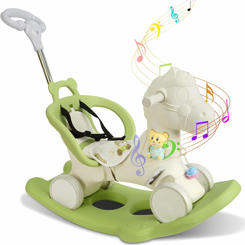 4-in-1 Rocking Horse for Toddlers 1-4 Years Old with Detachable Balance Board Rocking Horse with Music