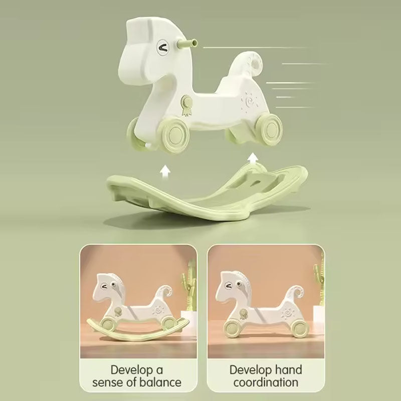 3 In 1 Rocking Horse for Toddlers 1-4 Years Old with Detachable Balance Board 4 Smooth Wheels Rocking Horse 40° Swinging with Music