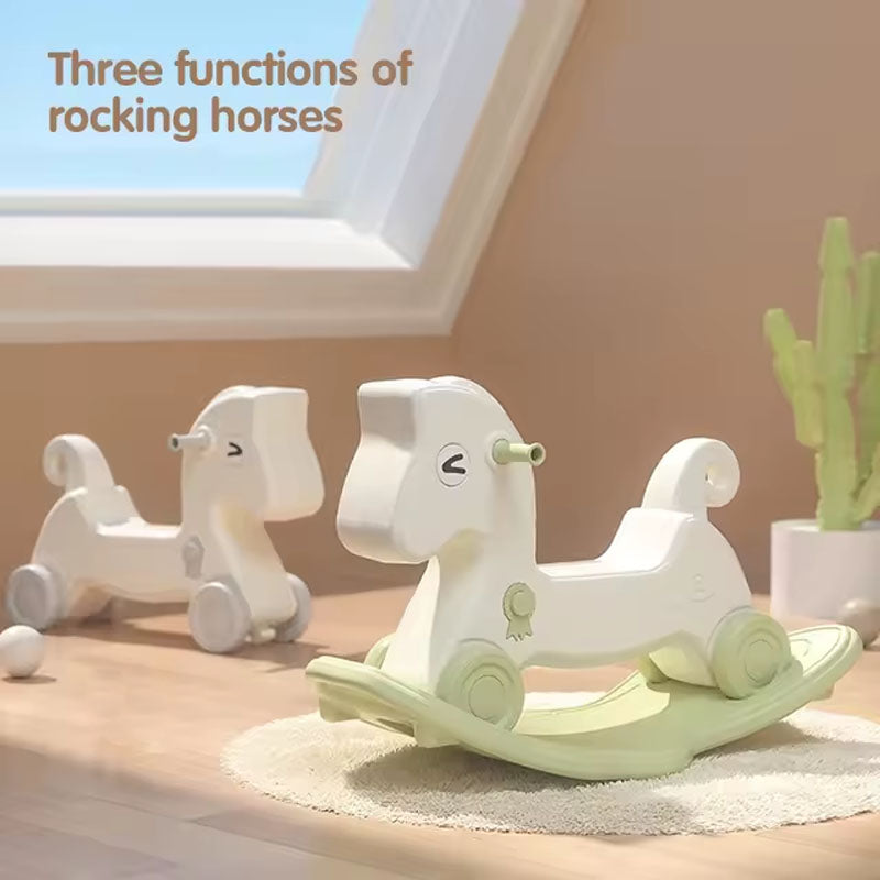 3 In 1 Rocking Horse for Toddlers 1-4 Years Old with Detachable Balance Board 4 Smooth Wheels Rocking Horse 40° Swinging with Music