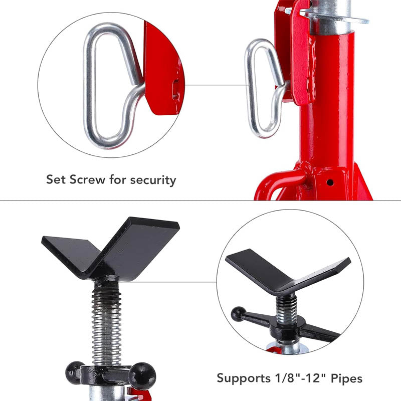 V Roller Head Pipe Stand 28-52 Inch Adjustable Height 1/8"-12" Capacity Heavy Duty Carbon Steel Body 2500 lb Load Capacity