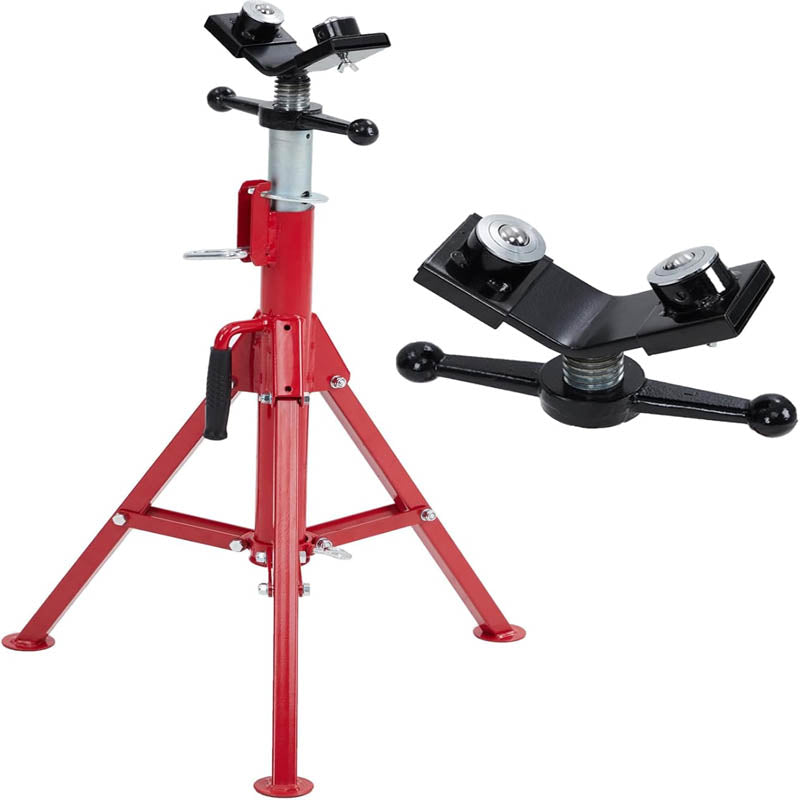 Roller Head Pipe Stand Heavy Duty Jack Stand V-Head with 2 Balls for 1/8-12 Inch Pipe, Adjustable Height 28-52 Inches
