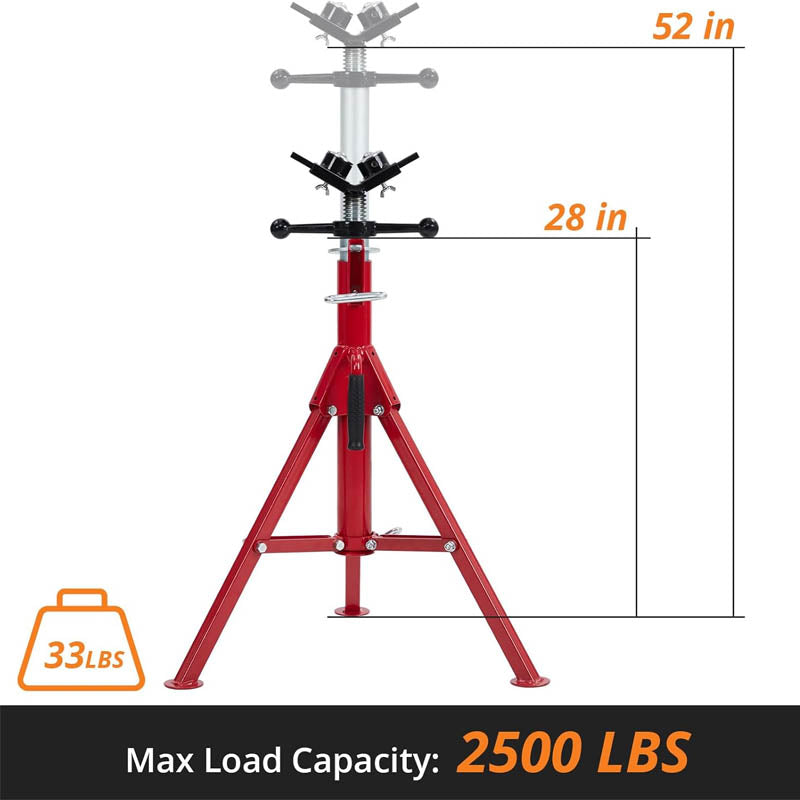 Roller Head Pipe Stand Heavy Duty Jack Stand V-Head with 2 Balls for 1/8-12 Inch Pipe, Adjustable Height 28-52 Inches